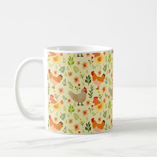 Seamless Farm Hühnchen und Blumenmuster Kaffeetasse (Links)