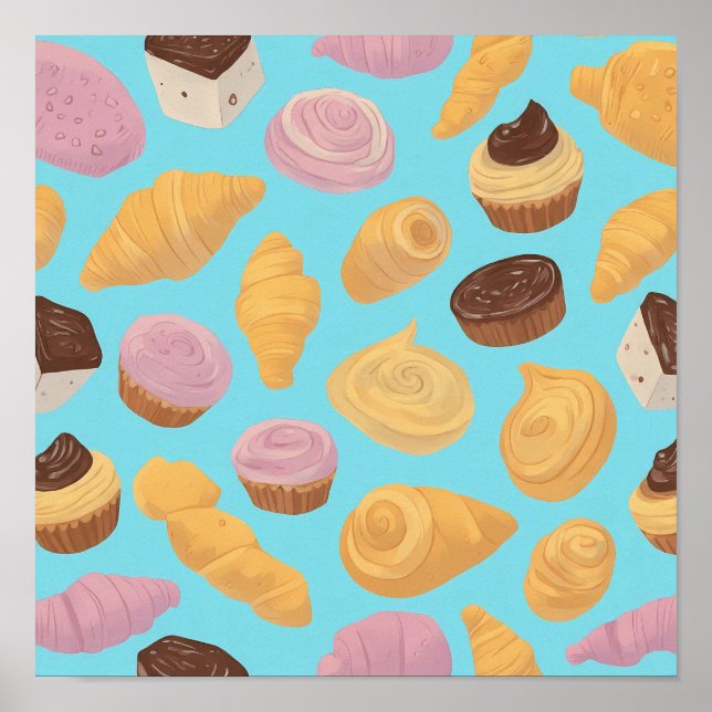 Seamless Flat Color Undulating Pastry Pattern Poster (Vorne)