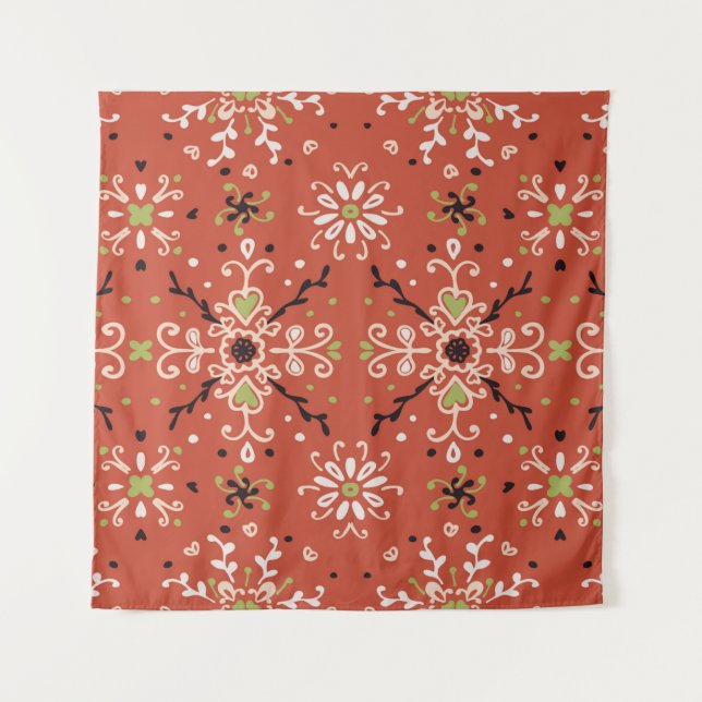 Seamless floral pattern folk colorful flowers and  wandteppich (Vorderseite)
