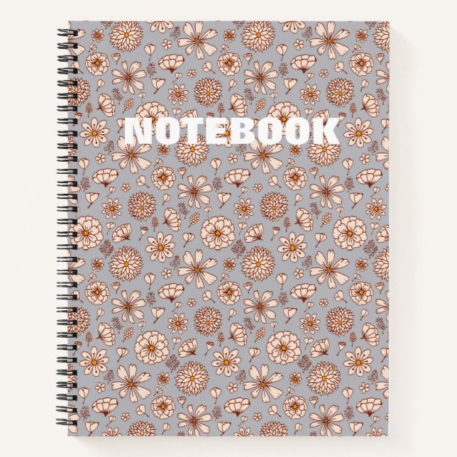 Seamless Floral pattern Gray Notizbuch (Vorderseite)