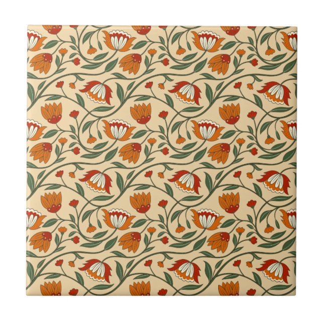 Seamless floral pattern in beige background fliese (Vorderseite)