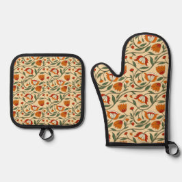 Seamless floral pattern in beige background ofenhandschuh & Topflappen-Set