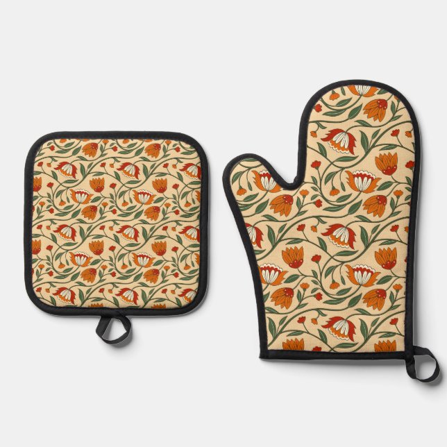 Seamless floral pattern in beige background ofenhandschuh & Topflappen-Set (Vorderseite)