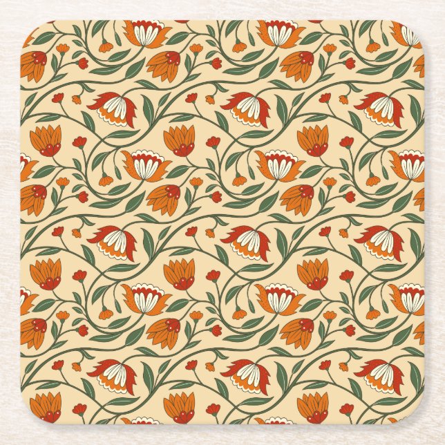 Seamless floral pattern in beige background rechteckiger pappuntersetzer (Vorderseite)