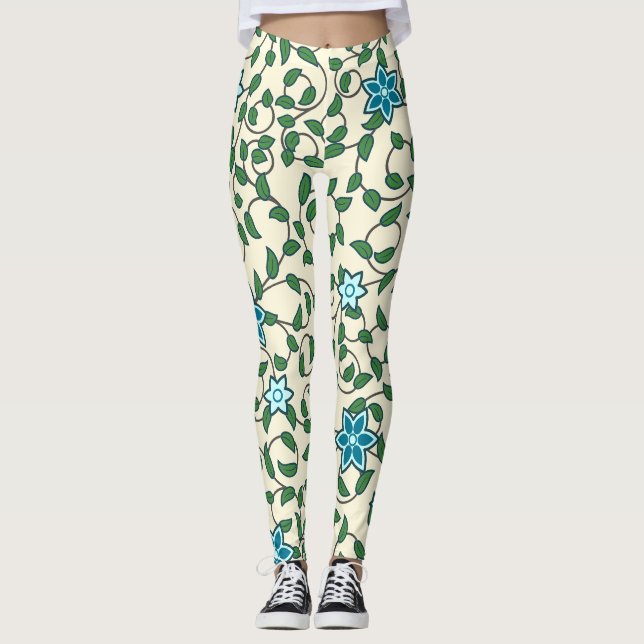 Seamless floral pattern on beige background leggings (Vorderseite)