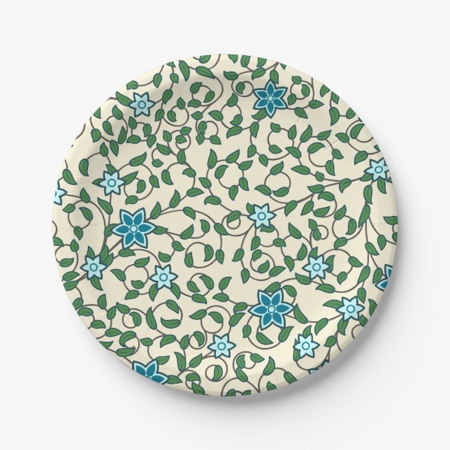 Seamless floral pattern on beige background pappteller (Vorderseite)