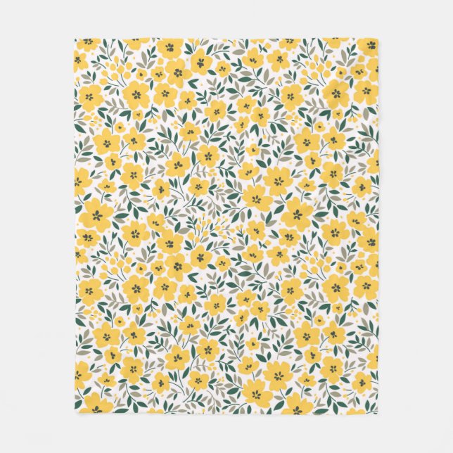Seamless floral pattern,  Small yellow flowers. Wh Fleecedecke (Vorderseite)