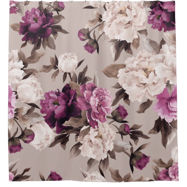 Seamless floral pattern with roses on light backgr duschvorhang (Vorderseite)