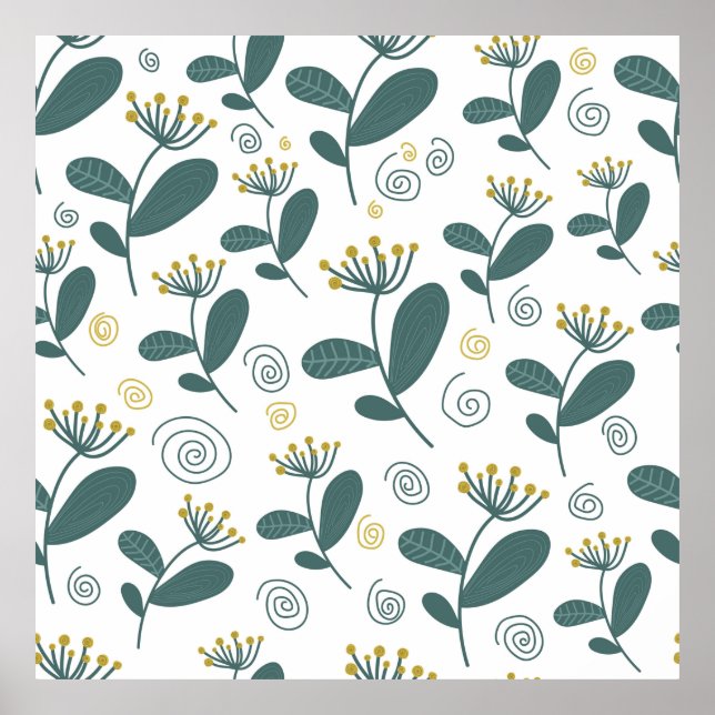 Seamless flowers background in Scandinavian style. Poster (Vorne)