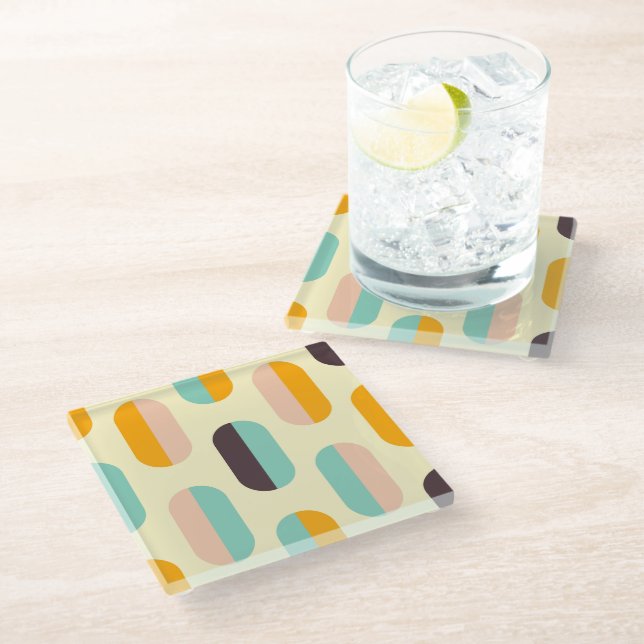 Seamless geometric pattern in retro vibes glasuntersetzer (Schrägansicht)