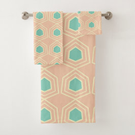 Seamless geometric pattern with teal pentagons badhandtuch set