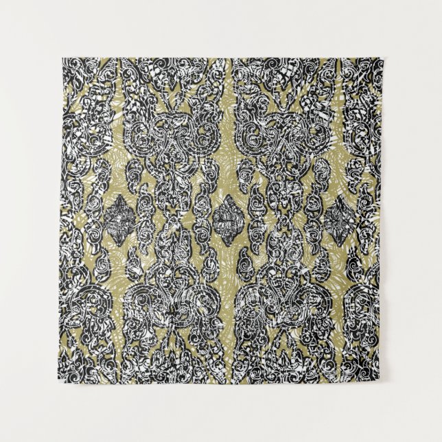  seamless grunge Cambodian floral patternethnic,ab Wandteppich (Vorderseite)