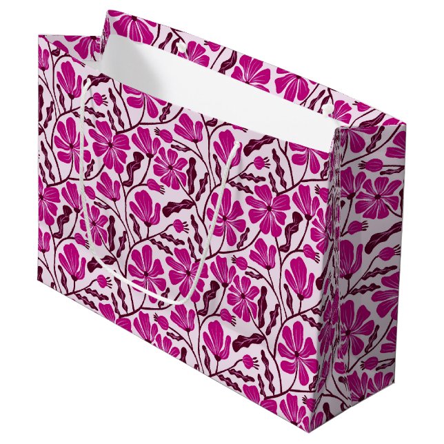Seamless Magenta Mid-Century Modern Floral Pattern Große Geschenktüte (Vorderseite Schrägansicht)