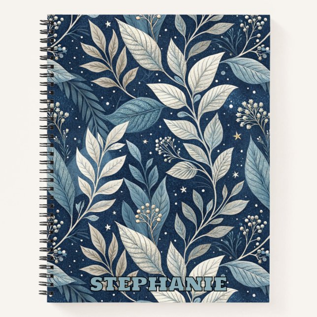 Seamless Night Garden Botanisches Muster Notizbuch (Vorderseite)