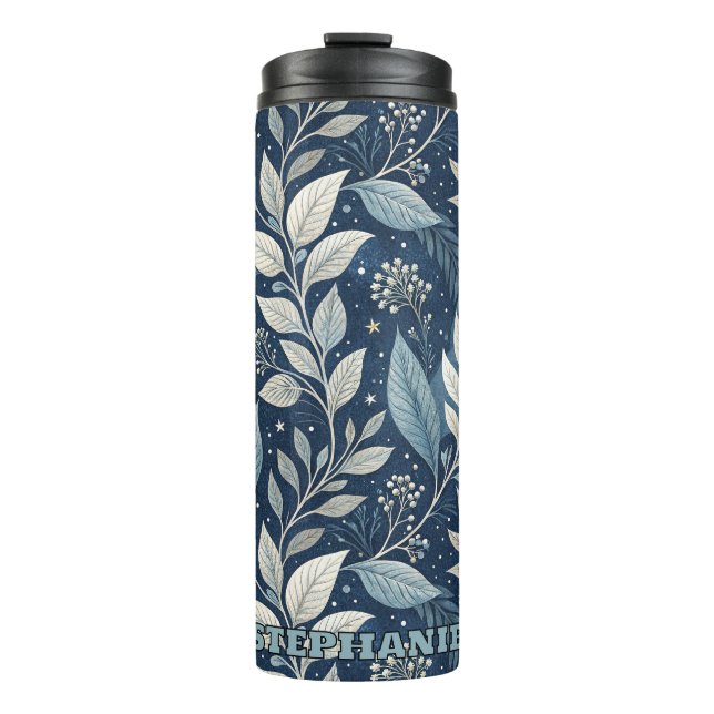 Seamless Night Garden Botanisches Muster Thermosbecher (Vorderseite)
