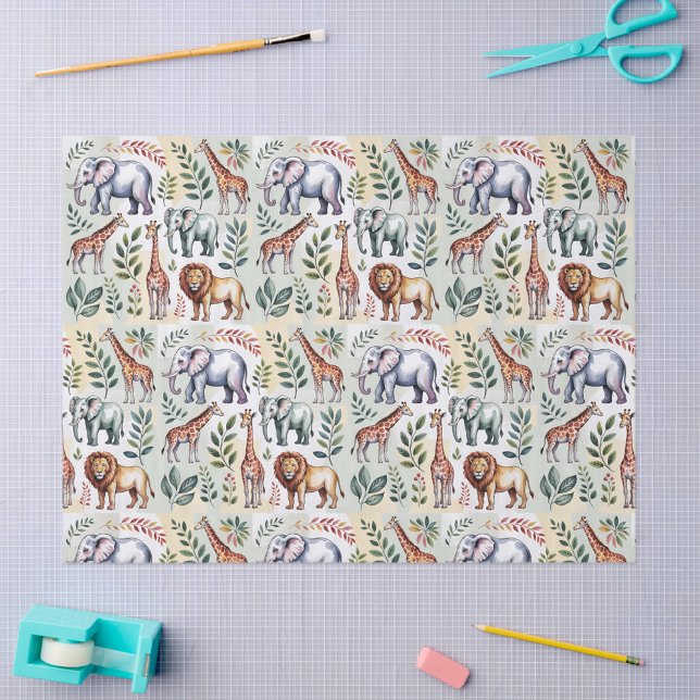 Seamless pattern featuring elephants lions seidenpapier (Von Creator hochgeladen)