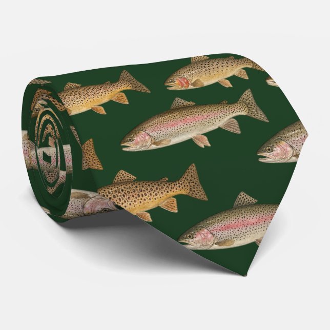 Seamless Pattern Fishing Lover  – Trout Fishing    Krawatte (Gerollt)