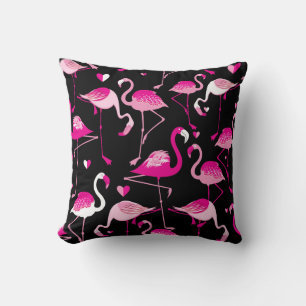 Seamless pattern from pink flamingos on a dark bac kissen
