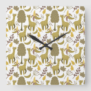 Seamless pattern Giraffe yellow white background Quadratische Wanduhr