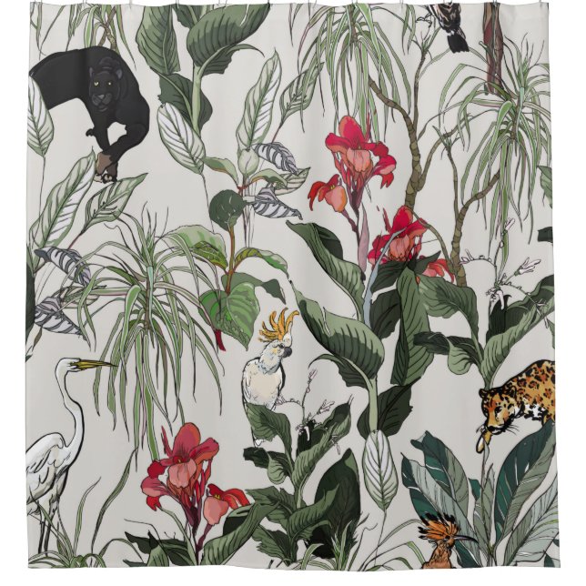 Seamless Pattern Hand Drawn Botanical Illustration Duschvorhang (Vorderseite)