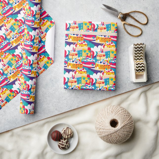 Seamless Pattern Happy Birthday Party Geschenkpapier (Kunsthandwerk)