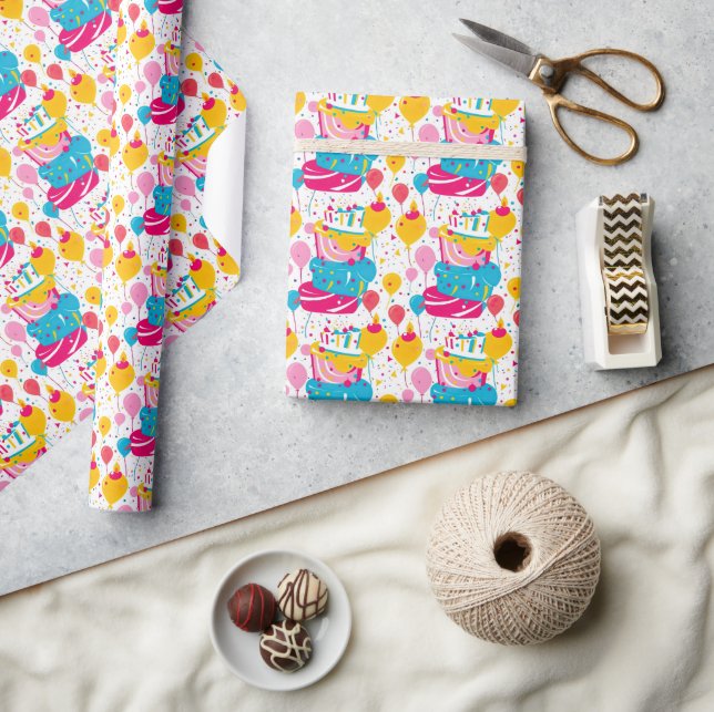 Seamless Pattern Happy Birthday Party Geschenkpapier (Kunsthandwerk)