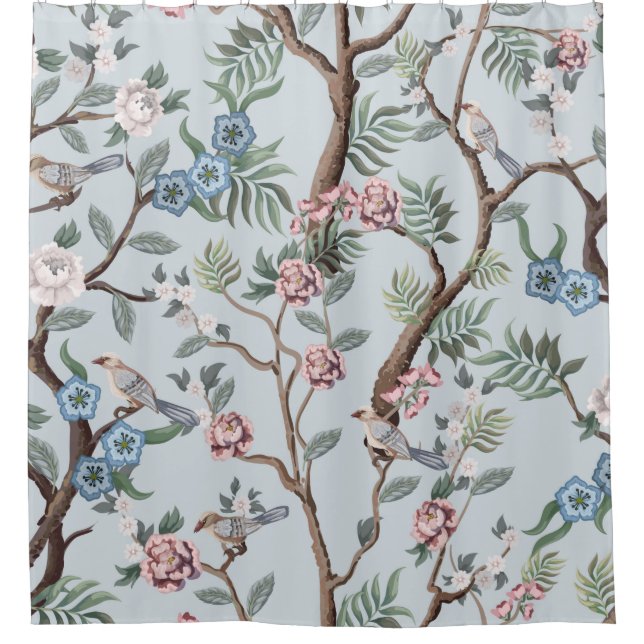 Seamless pattern in chinoiserie style with peonies duschvorhang (Vorderseite)