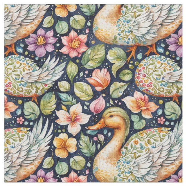 Seamless Pattern of Geese Among Leaves Stoff (Nahaufnahme)