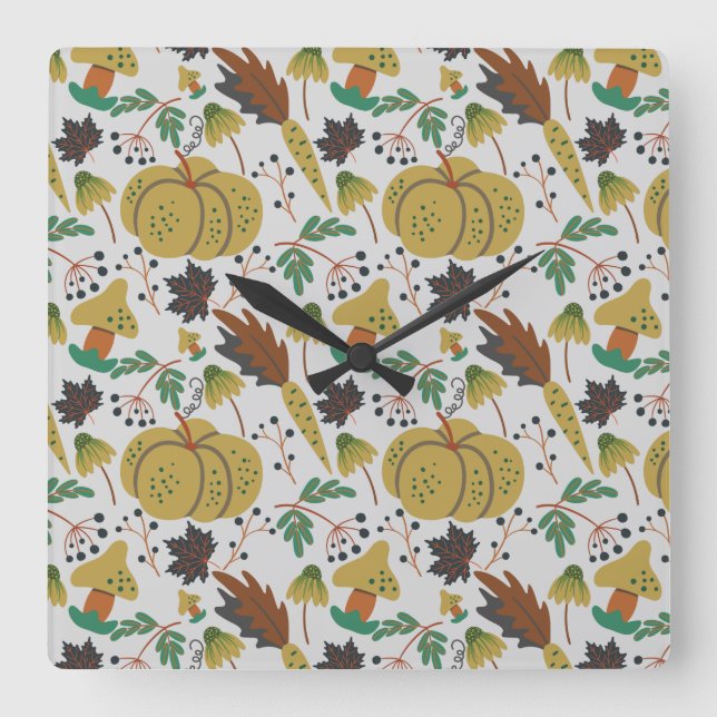 Seamless pattern of tropical pumpkins and carrots quadratische wanduhr (Vorderseite)