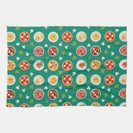 Seamless pattern on green pizza pasta and tomato geschirrtuch