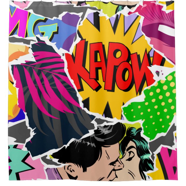 Seamless pattern pop art comics style. Collage of  Duschvorhang (Vorderseite)