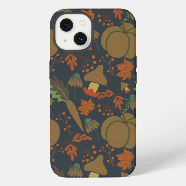Seamless pattern Pumpkin & carrot dark background iPhone Hülle (Rückseite)