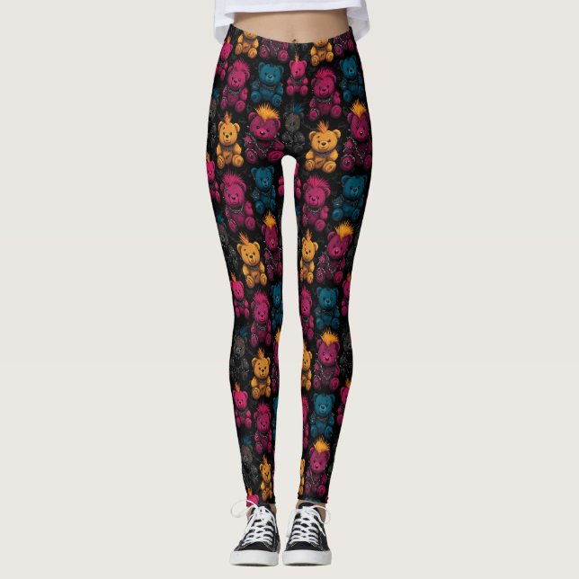 Seamless Pattern Rebellis Punk Rock Teddies Leggings (Vorderseite)
