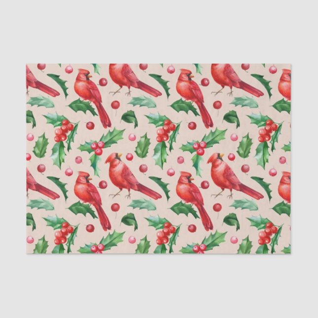 Seamless pattern red cardinal birds  seidenpapier (Vorderseite)