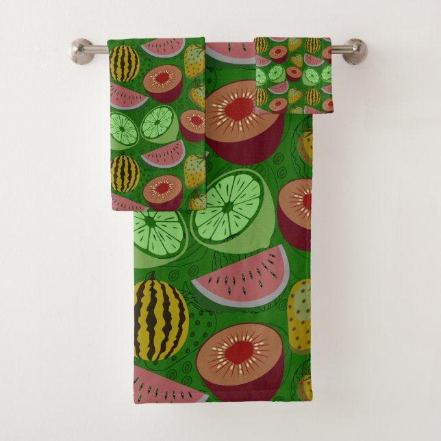 Seamless pattern tropical fruit & green background badhandtuch set (Insitu)