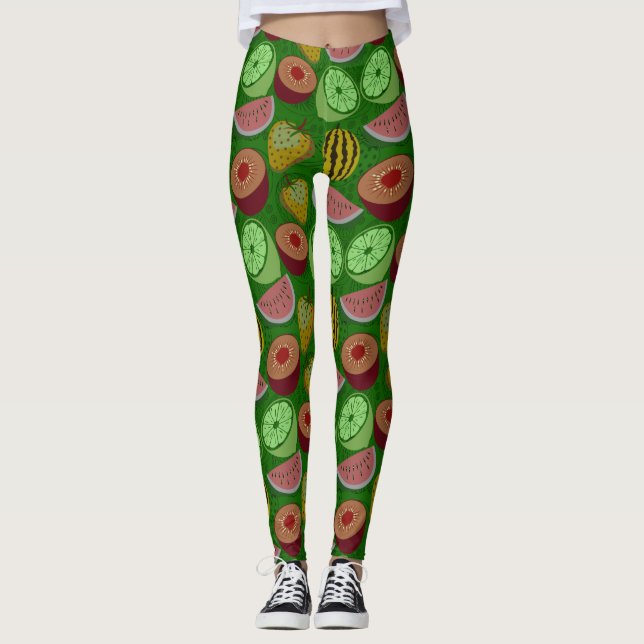 Seamless pattern tropical fruit & green background leggings (Vorderseite)