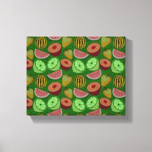 Seamless pattern tropical fruit & green background leinwanddruck