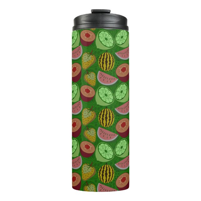Seamless pattern tropical fruit & green background thermosbecher (Vorderseite)