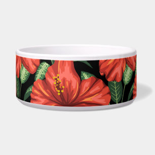 Seamless pattern Tropical red flowers green leaves Napf