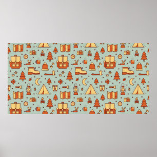 Seamless pattern with adventure travel icons.  poster
