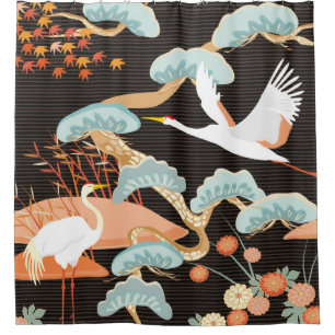 Seamless pattern with birds. Crane. Heron. Japane Duschvorhang