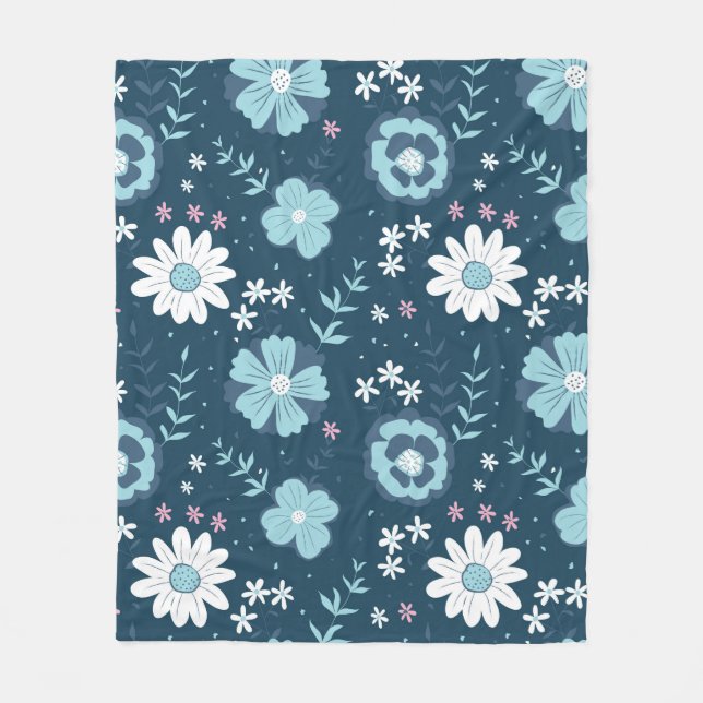 Seamless pattern with blue summer flowers on dark  fleecedecke (Vorderseite)