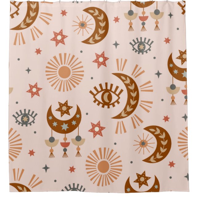 seamless pattern with celestie eye, moon, sun duschvorhang (Vorderseite)