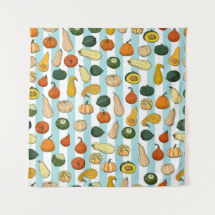 Seamless pattern with different hand drawn squashe wandteppich