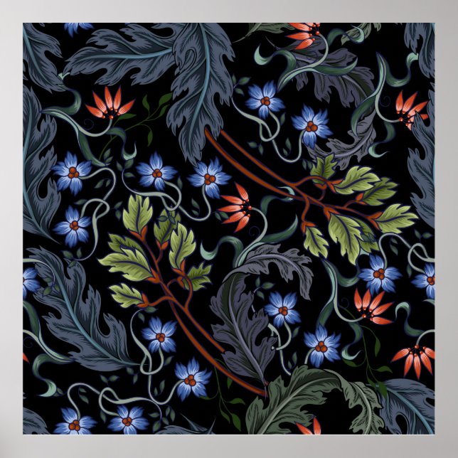 Seamless pattern with flowers in art deco style. M Poster (Vorne)