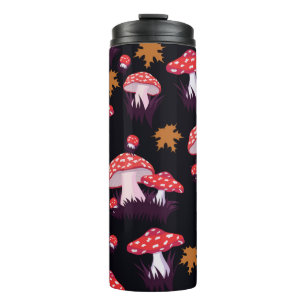 Seamless pattern with fly agaric and maple leaves. thermosbecher