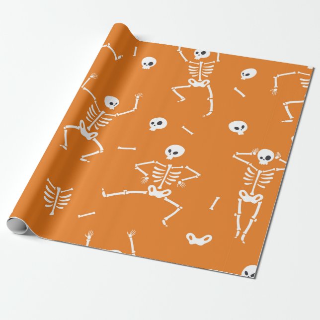 Seamless pattern with funny Halloween skeletons in Geschenkpapier (Ungerollt)