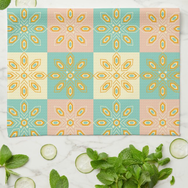 Seamless pattern with geometric floral motifs geschirrtuch (Gefaltet)
