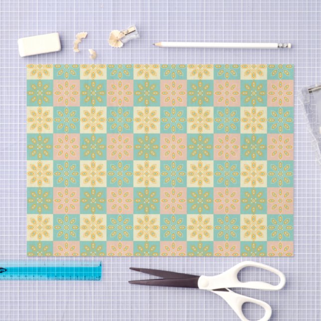 Seamless pattern with geometric floral motifs seidenpapier (Handwerk)