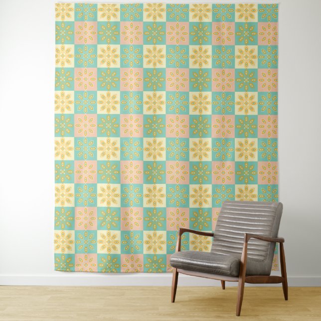 Seamless pattern with geometric floral motifs wandteppich (Beispiel)